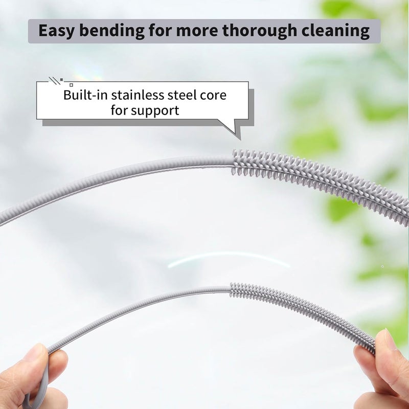 Kimryde Silicone Straw Cleaner Brush, 2Pcs Reusable Straw Brush Extra Long for Cleaning Tumbler with Handle and Glass Metal Smoothie Straws, Non-slip Handle Soft and Bendable, 6mm+9mm (Gray) - Image 4